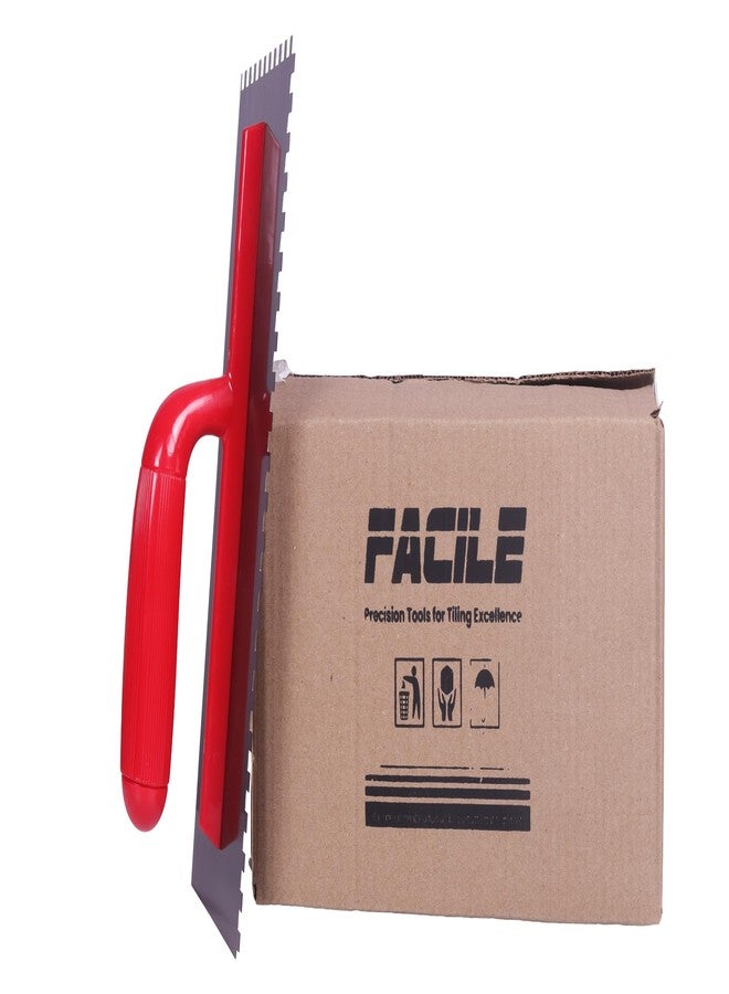 Facile® 6mm Carbon Notch Trowel with Open Handle - 280 x 130 mm Carbon Steel Tiling Tool - Square Notch Durable Adhesive Spreader for Wall & Floor - Lightweight Construction Tool - Image 2